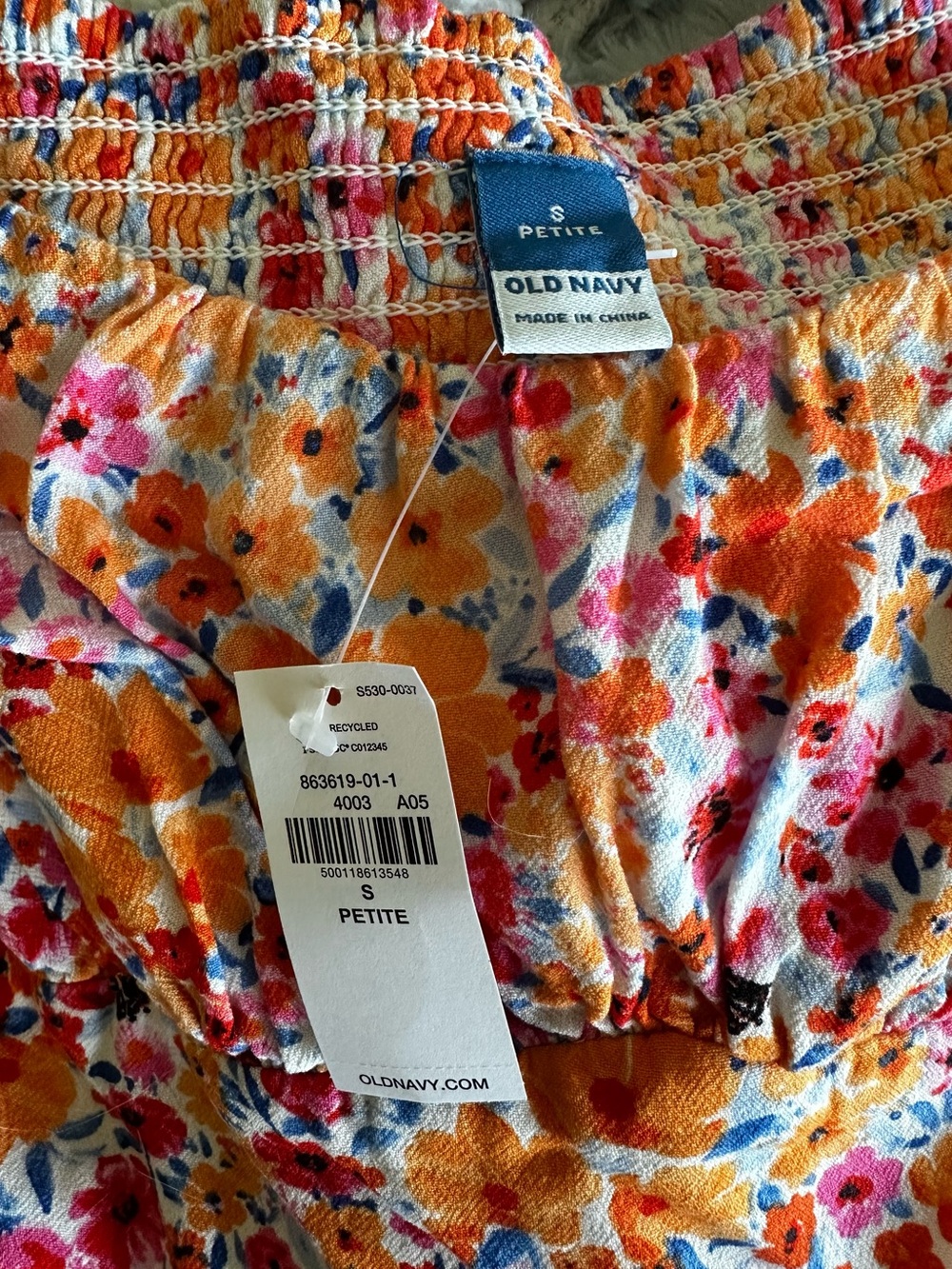Old Navy Orange Floral Long-Sleeve Square-Neck Mini Dress - Picture 3 of 3